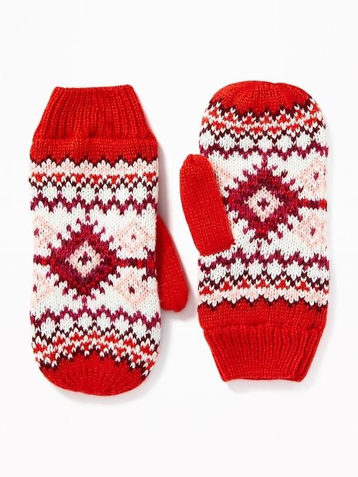 Old Navy Womens Sweater-knit Mittens For Women Red Fair Isle Size One Size
