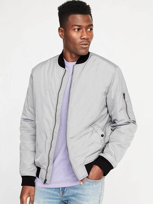 Old Navy Mens Water-resistant Nylon Bomber Jacket For Men Light Gray Size Xl