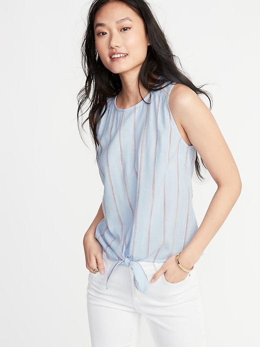 Sleeveless Striped Tie-hem Top For Women