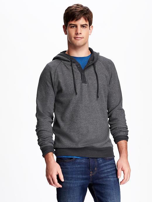 Old Navy Textured Henley Hoodie For Men - Heather Grey
