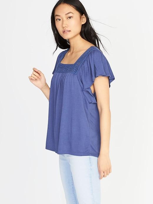 Old Navy Womens Crochet-lace Square-neck Top For Women Cowboy Blue Size S
