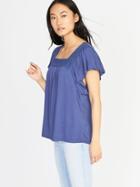 Old Navy Womens Crochet-lace Square-neck Top For Women Cowboy Blue Size S