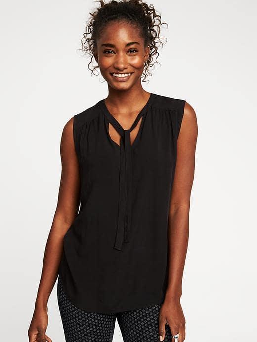 Old Navy Relaxed Sleeveless Tie Neck Top For Women - Blackjack