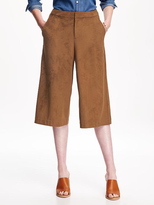 Old Navy Mid Rise Drapey Suede Blend Culotte Pant For Women - Camel