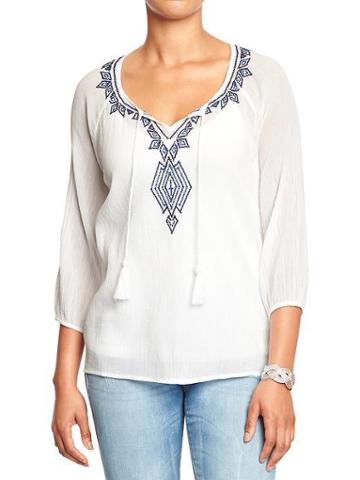 Old Navy Old Navy Womens Embroidered Gauze Tops - Bright White