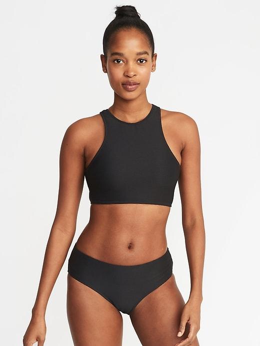 Textured High-neck Swim Top For Women
