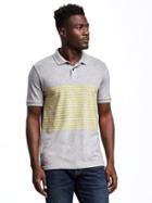 Old Navy Striped Pique Stretch Polo For Men - Grayscale