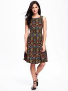 Old Navy High Neck Fit & Flare Dress For Women - Multi Floral