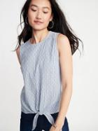 Sleeveless Textured-stripe Tie-hem Top For Women