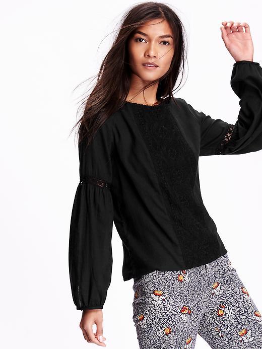 Old Navy Womens Embroidered Lace Trim Blouse Size L - Blackjack