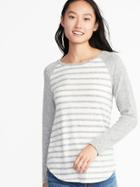 Old Navy Womens Relaxed Plush-knit Raglan Tee For Women Gray Stripe Size S
