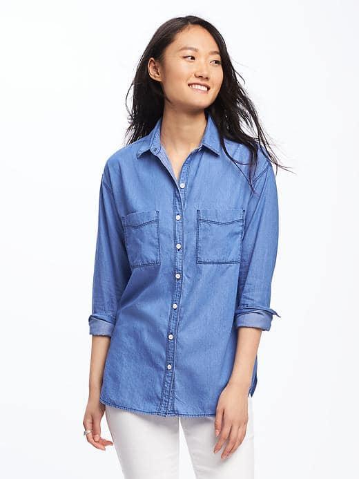 Old Navy Chambray Boyfriend Shirt For Women - Medium Wash