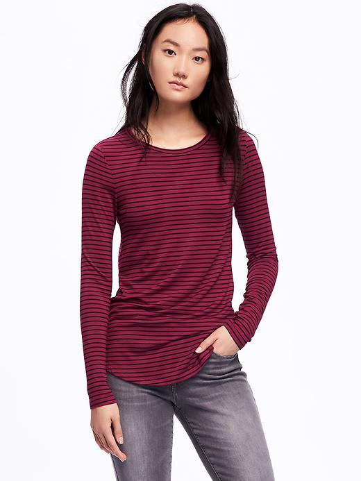 Old Navy Crew Neck Layering Tee For Women - Burgundy Stripe