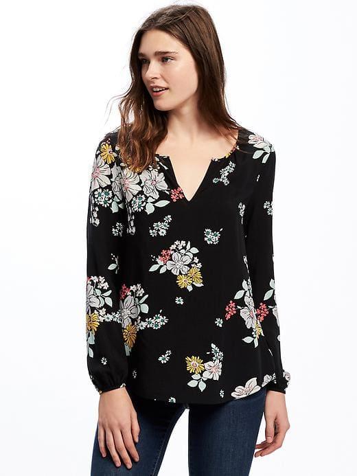 Old Navy Relaxed Floral Shirred Blouse For Women - Black Floral