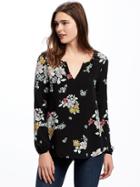 Old Navy Relaxed Floral Shirred Blouse For Women - Black Floral