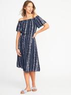 Old Navy Womens Off-the-shoulder Waist-defined Midi Dress For Women Navy Floral Size Xl