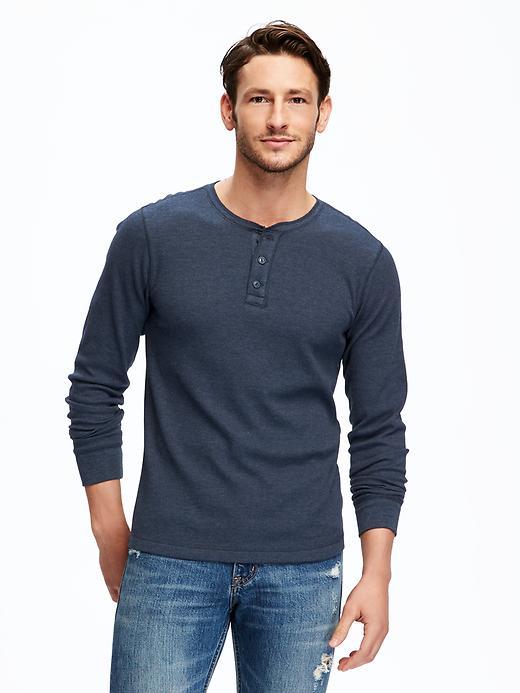 Old Navy Waffle Knit Henley For Men - Ink Blue