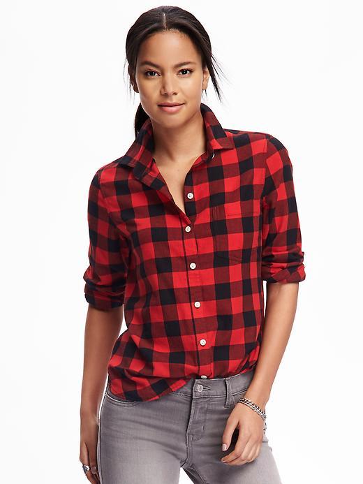 Old Navy Classic Flannel Shirt For Women - Red Buffalo Plaid