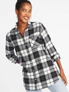 Old Navy Womens Relaxed Plaid Twill Tunic Shirt For Women Black/white Plaid Size Xs