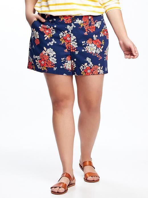 Old Navy Mid Rise Printed Everyday Khaki Plus - Blue Floral