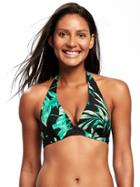 Old Navy Underwire Halter Bikini Top For Women - Green Palm Leaf