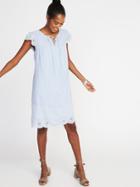 Old Navy Womens Linen-blend Cutwork Swing Dress For Women Blue Stripe Size Xl