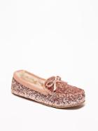 Old Navy Womens Glitter Sherpa-lined Moccasin Slippers For Women Rose Gold Size 8