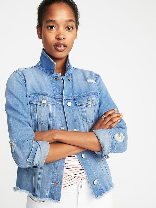 Old Navy Womens Raw-hem Denim Jacket For Women Ultra Violet Size M