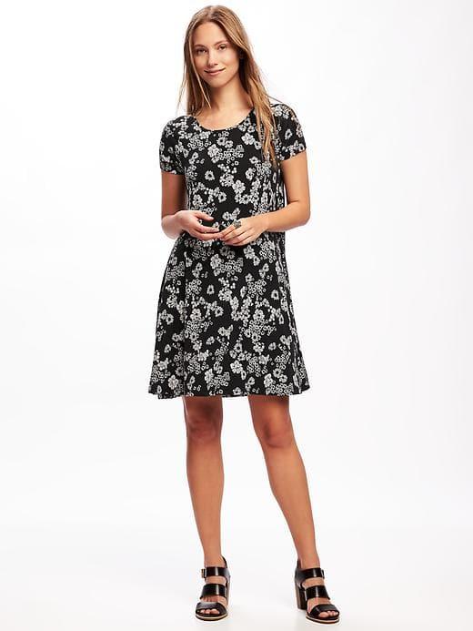 Old Navy Jersey Swing Dress For Women - Black Floral