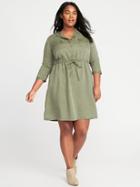 Old Navy Womens Waist-defined Plus-size Utility Shirt Dress Olive Through This Size 1x