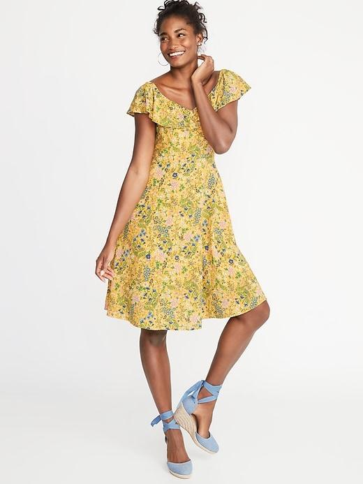 Ruffled Sweetheart-neck Fit & Flare Dress For Women