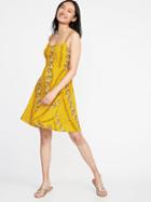 Old Navy Womens Fit & Flare Printed Cami Dress For Women Yellow Floral Size L