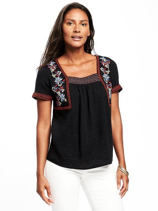 Old Navy Relaxed Embroidered Swing Top For Women - Blackjack
