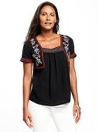 Old Navy Relaxed Embroidered Swing Top For Women - Blackjack