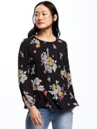 Old Navy Floral Pintuck Swing Blouse For Women - Black Floral