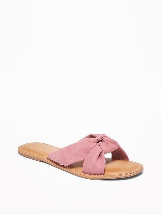 Faux-suede Knotted-twist Slide Sandals For Women