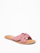 Faux-suede Knotted-twist Slide Sandals For Women