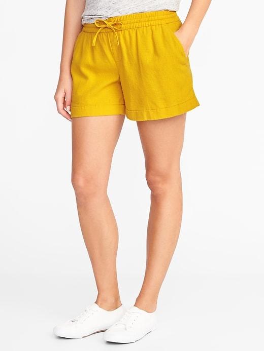 Old Navy Womens Mid-rise Pull-on Linen-blend Shorts For Women - 4 Inch Inseam Squash - 4 Inch Inseam Squash Size L