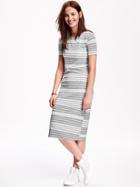 Old Navy Rib Knit Midi Tee Dress - Heather Gray Stripe