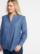 Old Navy Womens Ruffled-shoulder Chambray Plus-size No-peek Shirt Blue Size 1x