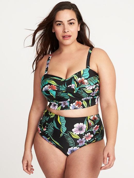 Old Navy Womens Plus-size Twist-front Long-line Swim Top Black Floral Size 4x