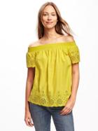 Old Navy Off The Shoulder Cutwork Top For Women - Out On A Lime