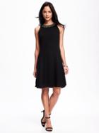 Old Navy Embroidered High Neck Swing Dress For Women - Black