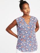 Old Navy Womens Relaxed Printed Sleeveless Top For Women Blue Floral Size Xxl