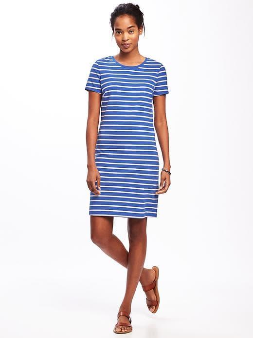 Old Navy Womens Crew-neck Tee Dress For Women Blue Stripe Size M