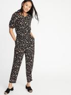 Old Navy Womens Waist-defined Cross-back Jumpsuit For Women Black Paisley Size L