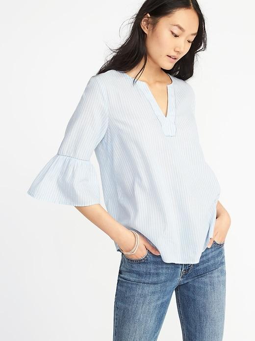 Old Navy Womens Relaxed Bell-sleeve Blouse For Women Blue/white Stripe Size S