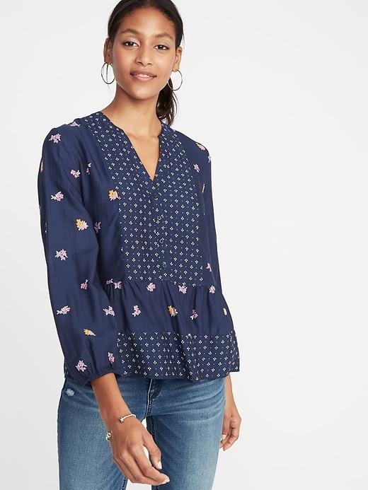 Old Navy Womens Mixed-print Boho Swing Blouse For Women Navy Blue Print Size L