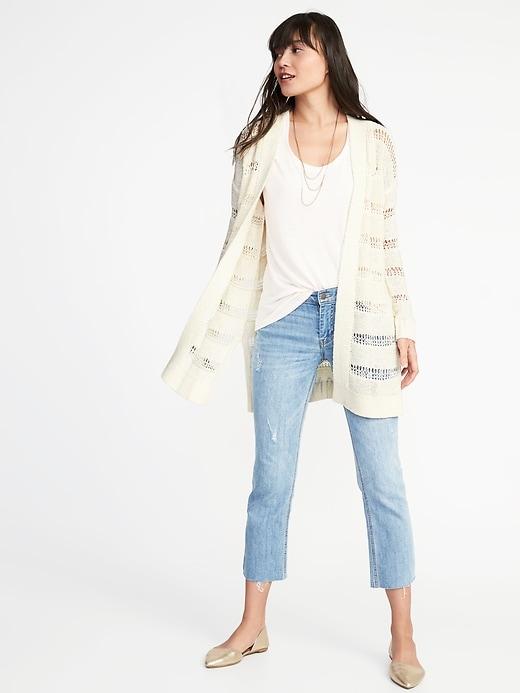 Old Navy Womens Open-front Long-line Pointelle Sweater For Women Creme De La Creme Size M