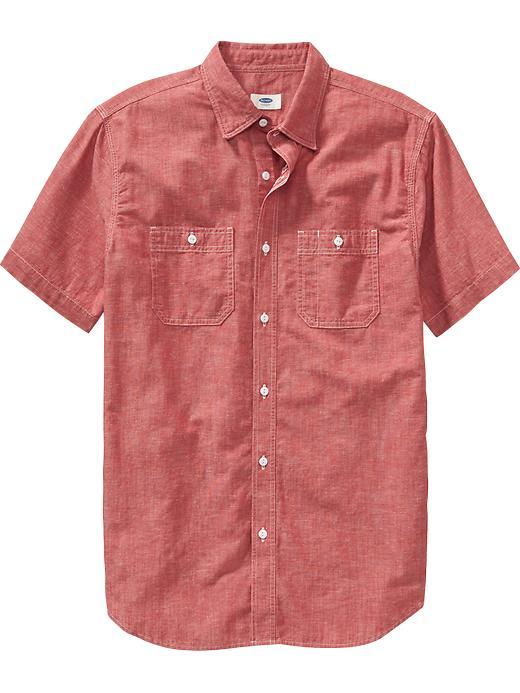 Old Navy Mens Slim Fit Short Sleeved Chambray Shirts Size L Tall - Red Chambray